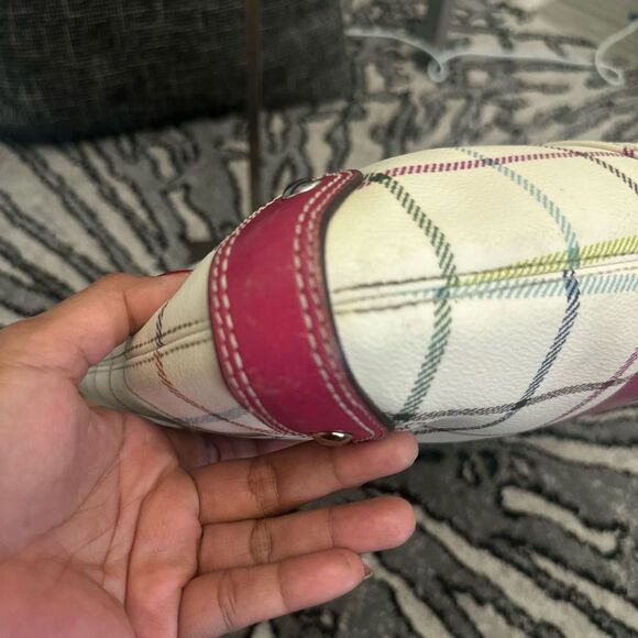 Coach Women's Plaid Tattersall Shoulder Bag - White and Pink - Picture 6 of 13